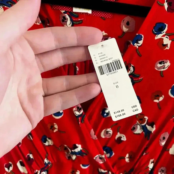 NWT Anthropologie by Maeve Red Long Sleeve Faux Wrap Dress Size 0 - Picture 6 of 10